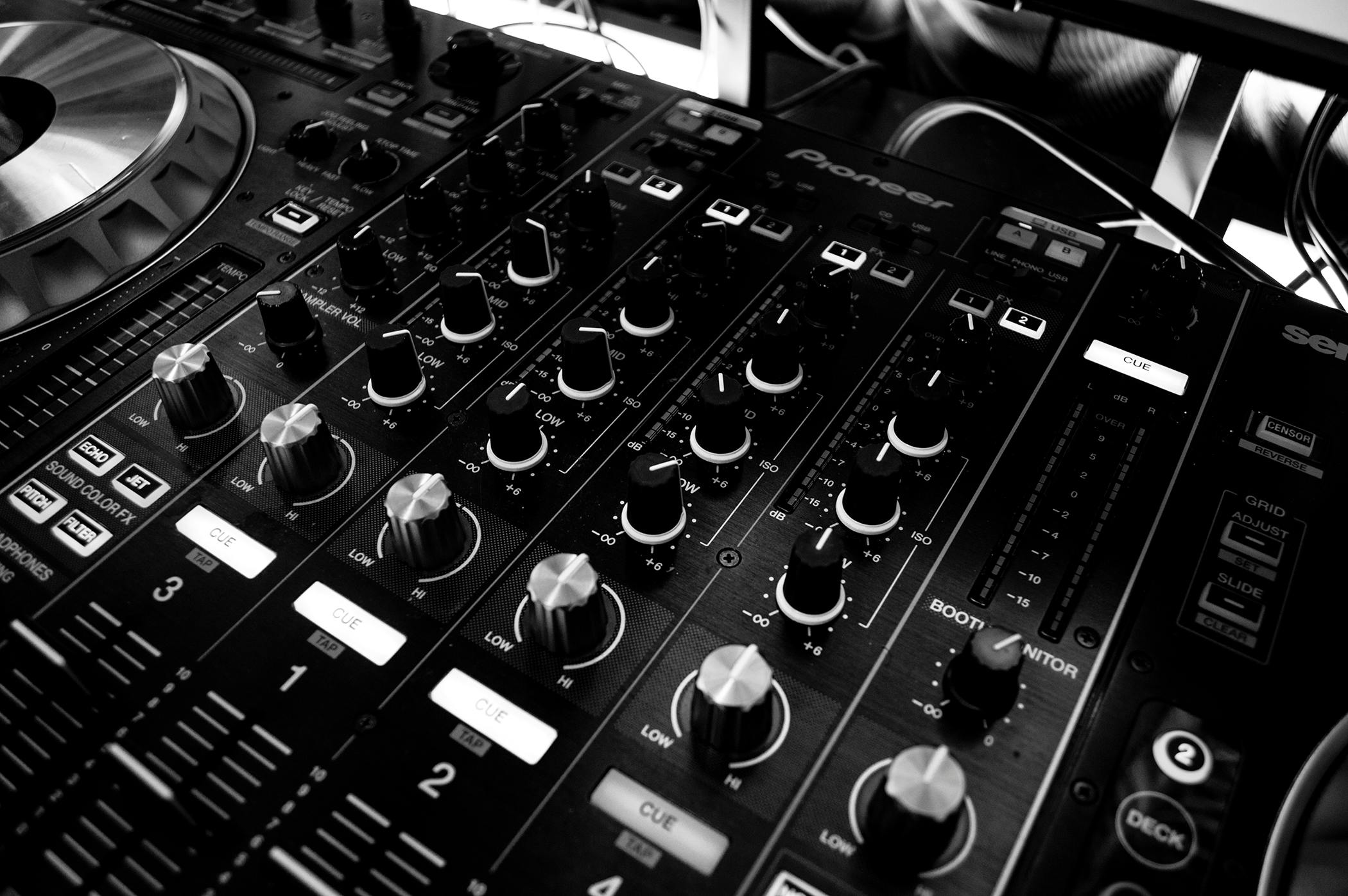 Close up of DJ mixing board